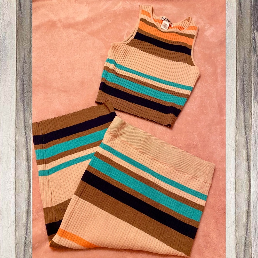 2 Piece Striped Crop Top & Pencil Skirt Set